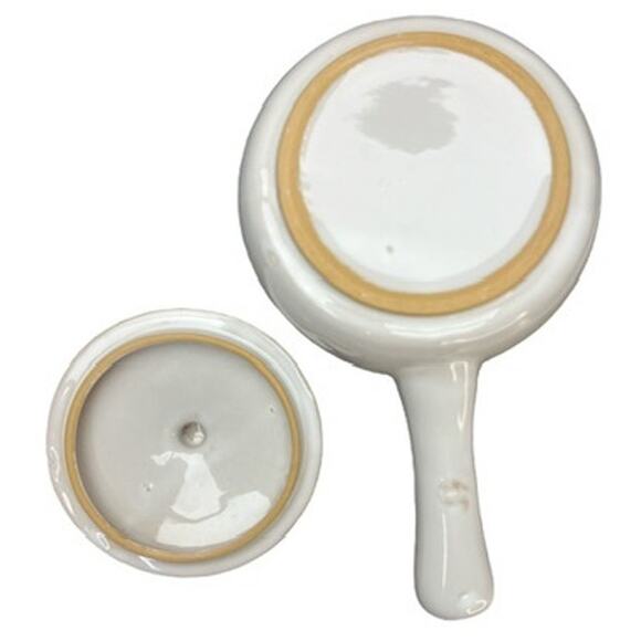 Vintage MCM Floral Decal Ceramic Sauce Pan Lid Blue White Green Cheery Mod Retro - Picture 6 of 11